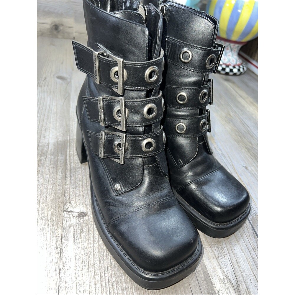 Harley-Davidson Black Leather Buckle Ankle Boots